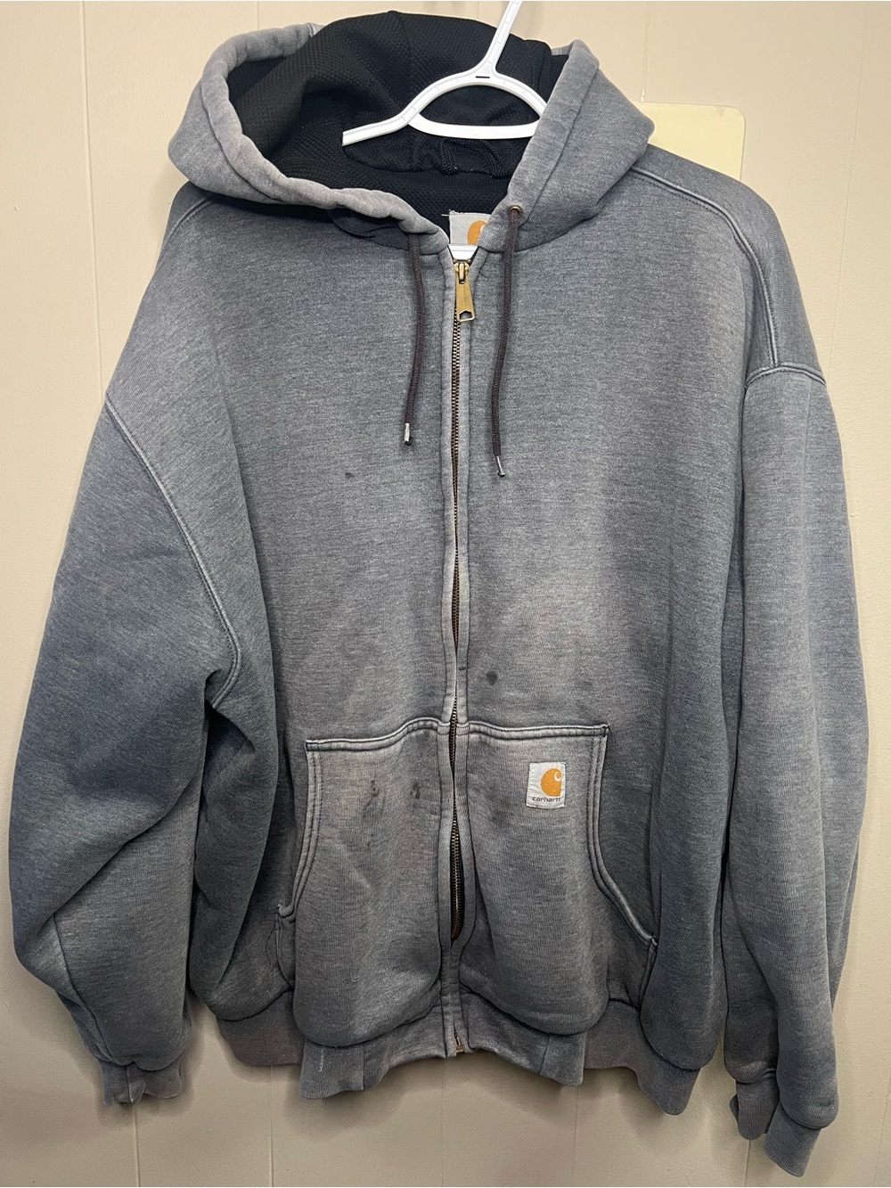 Vintage Carhartt Men's Gray Full-Zip Hooded Work Jacket